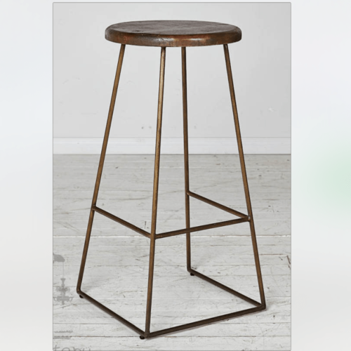 Табурет барный с металлическим каркасом и сиденьем из массива тика