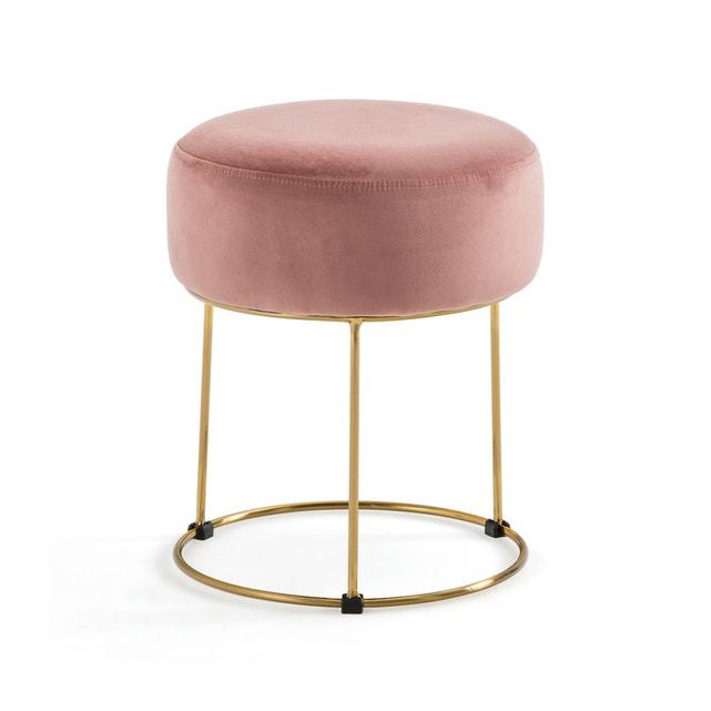Пуф из велюра розовый на стальном золотистом основании