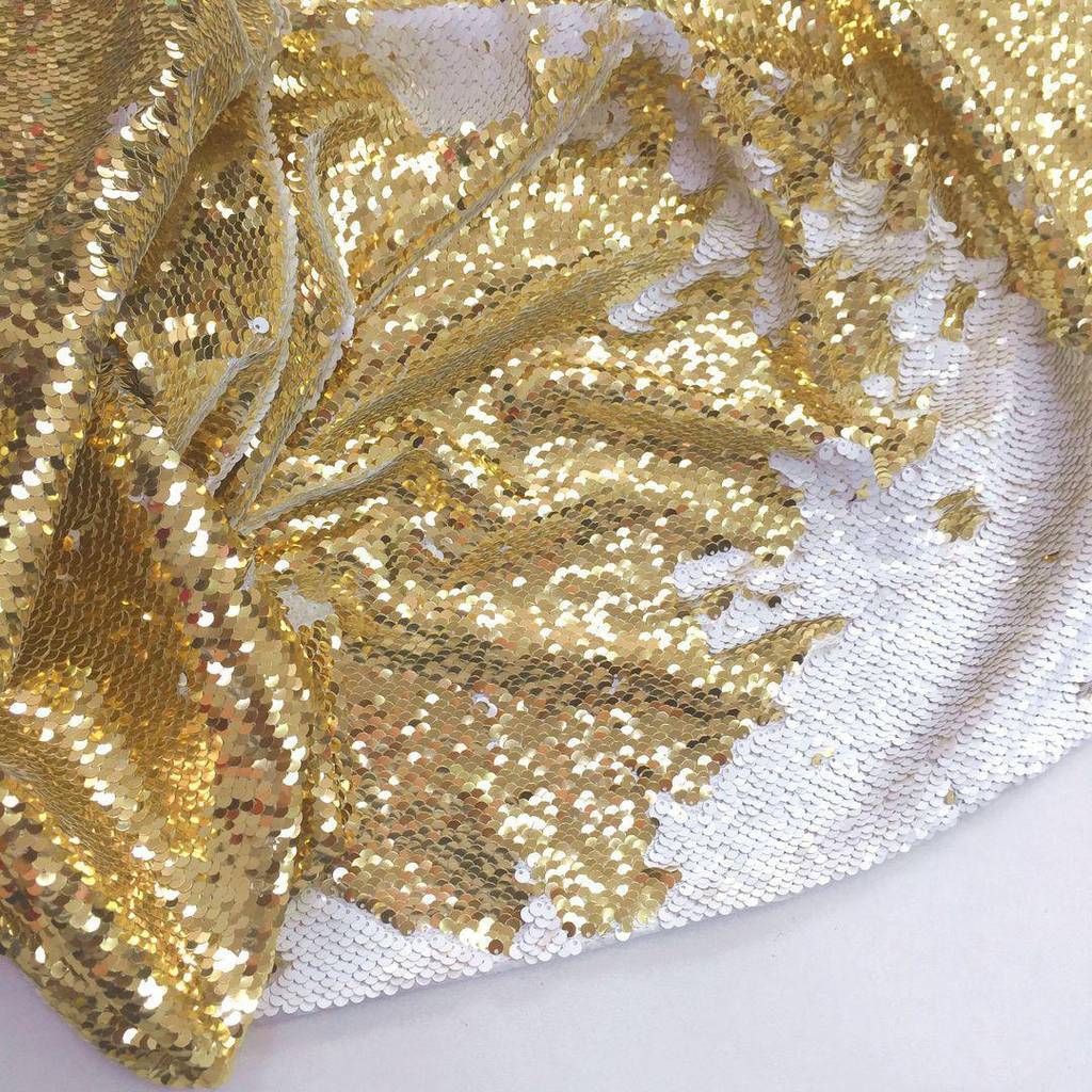 Фон тканевый праздничный "Пайетки двухсторонние золото/белые"
