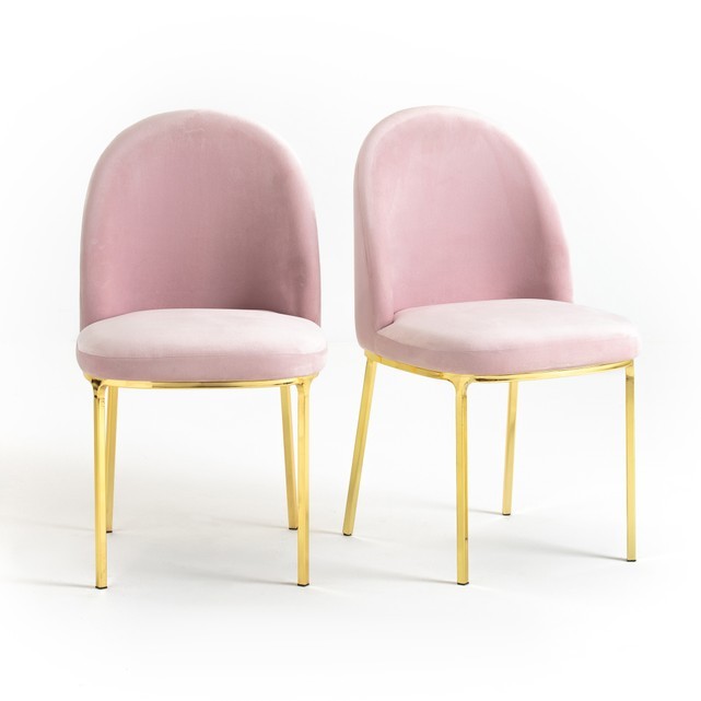 Пара стульев из велюра цвет розовая пудра с золотыми латунными ножками