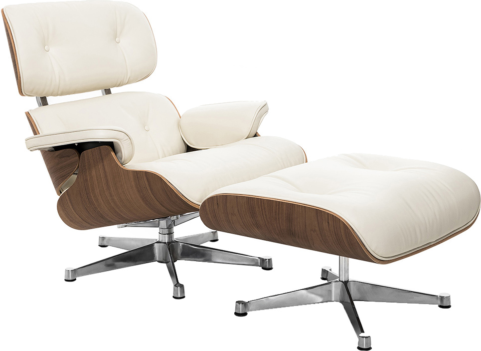 Кресло Eames Style Lounge Chair & Ottoman тепло-белая кожа/орех Premium U.S. version