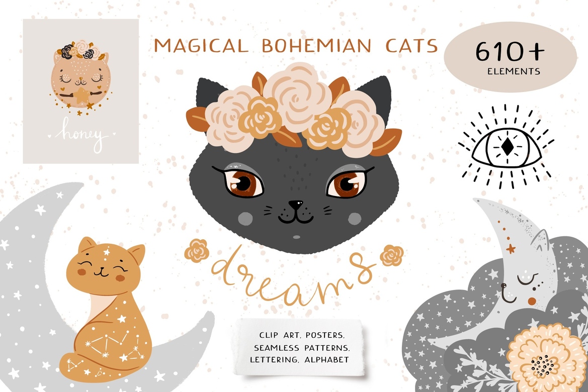 Magic Boho Cats - Kids graphic Collection