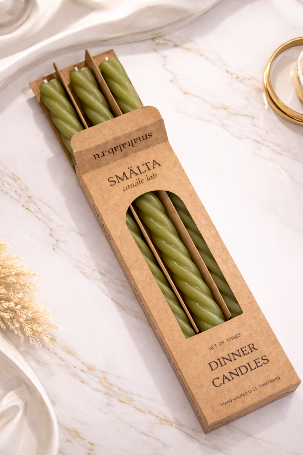 Набор свечей TWIST оливковый