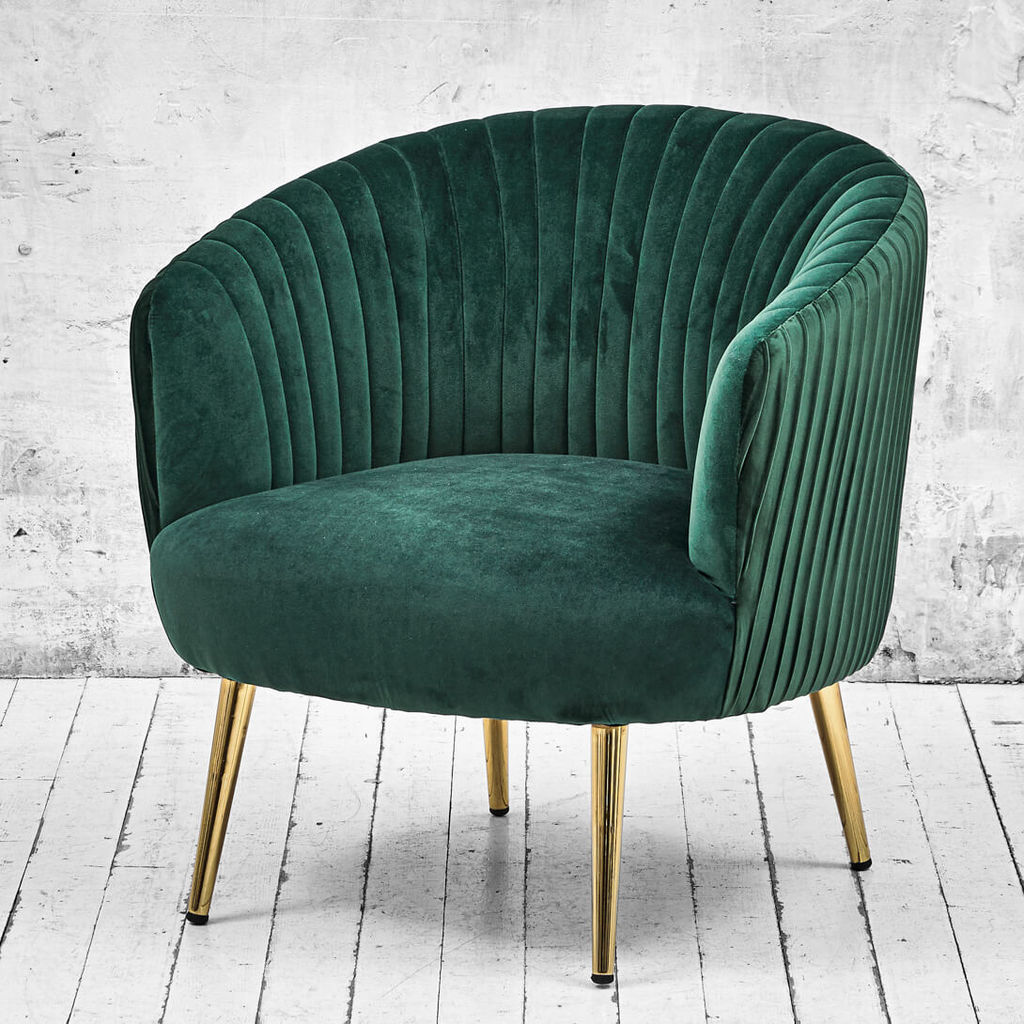 Кресло изумрудное (зеленое) велюровое со спинкой в рубчик